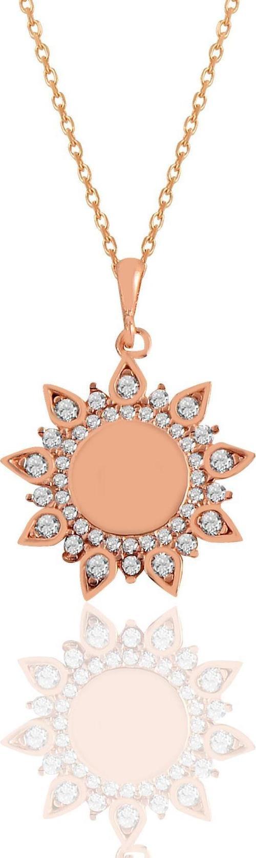 Gümüş rose zirkon taşlı sunflowers güneş kolye 
