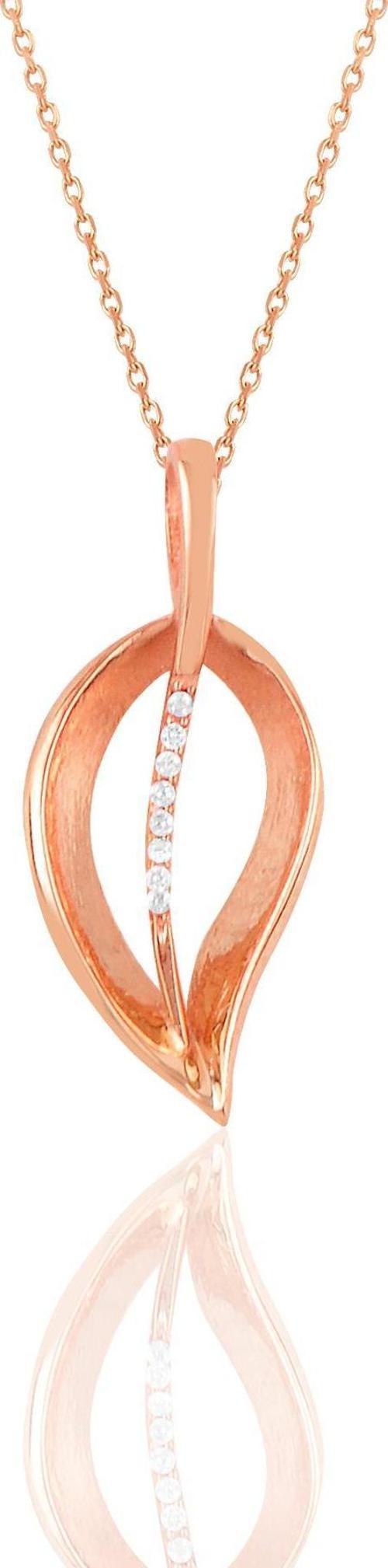 Gümüş rose zirkon taşlı yaprak kolye 