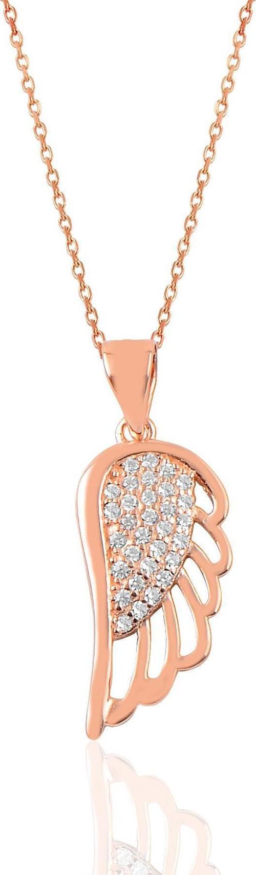 Gümüş rose zirkon taşlı Zarafet kanat kolye 
