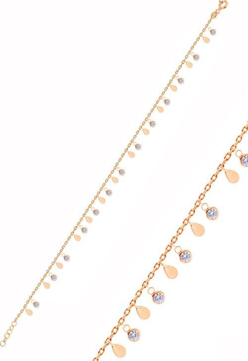 Gümüş rose zirkon taşlı damla pullu halhal