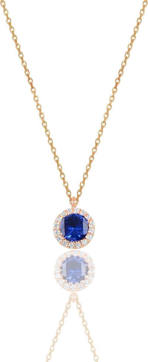 Gümüş rose safir taşlı pırlanta Montürlü tek taş kolye