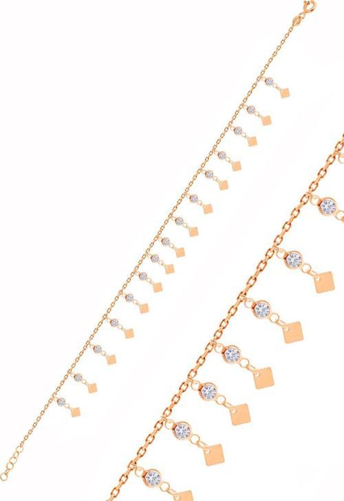 Gümüş rose zirkon taşlı çift sıra dilim pullu halhal 