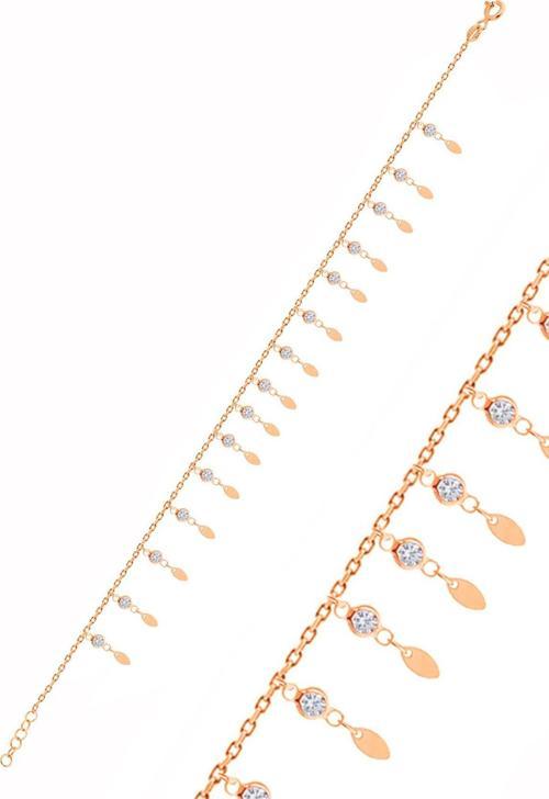 Gümüş rose zirkon taşlı çift sıra mekik pullu halhal 