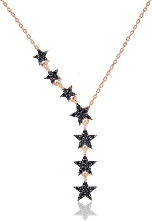 Gümüş rose onix taşlı kayan yıldız kolye