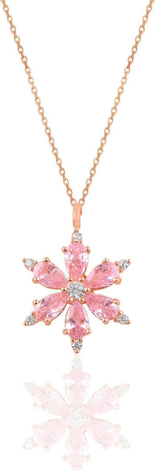 Gümüş rose pembe taşlı kar tanesi kolye