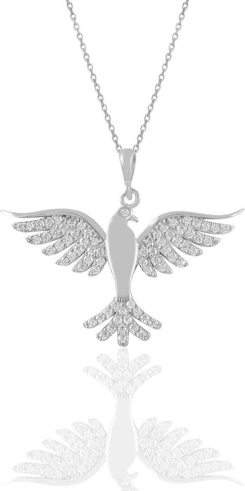 Gümüş rodyumlu zirkon taşlı simurg anka kuşu kolye