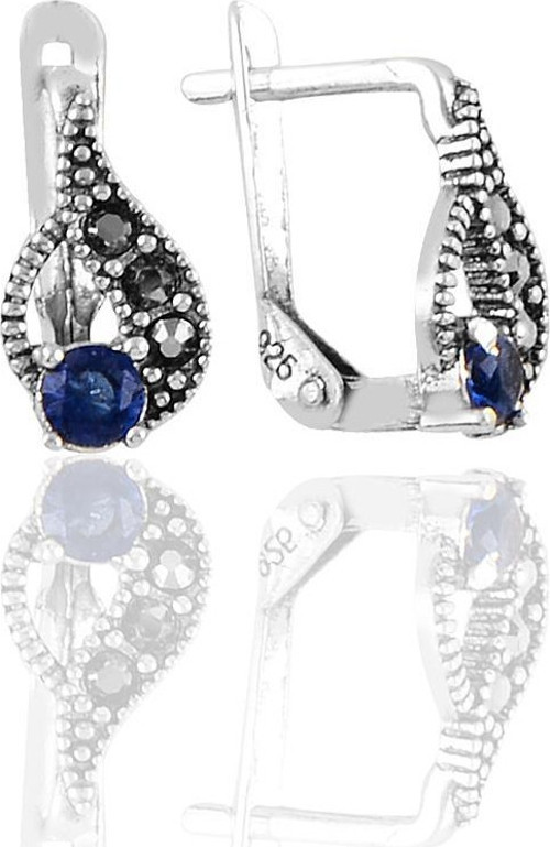 Gümüş markazit ve safir taşlı damla modeli küpe