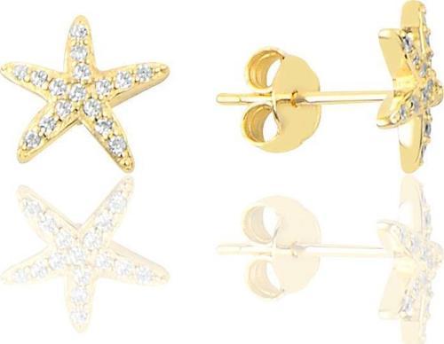 Gümüş Altın Yaldızlı Zirkon Taşlı Deniz Yıldızı Modeli Küpe 