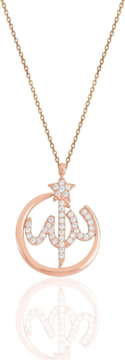 Gümüş rose zirkon taşlı  çerçeveli ALLAH lafzı kolye 
