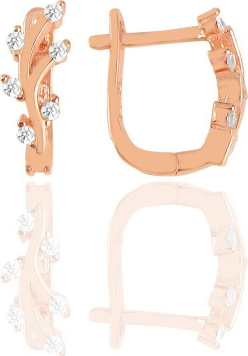 Gümüş rose zirkon taşlı yaprak modeli klipsli j küpe