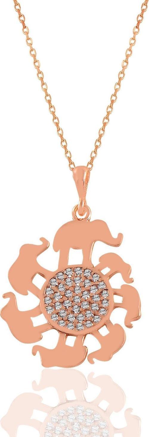 Gümüş rose zirkon taşlı bereket fil kolye 