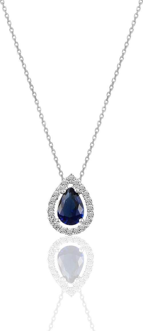 Gümüş rodyumlu safir taşlı damla modeli kolye 