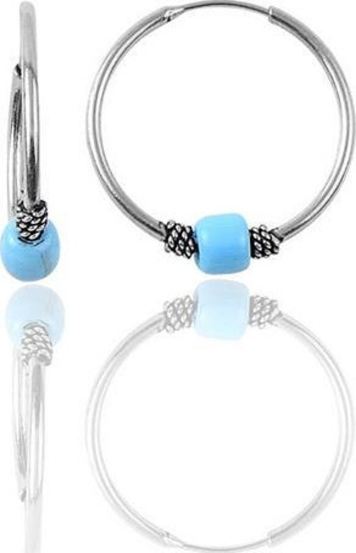 Gümüş 12 mm mini turkuaz taşlı halka küpe