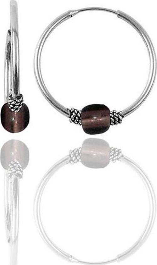 Gümüş 14 mm  açık kahverengi taşlı halka küpe 