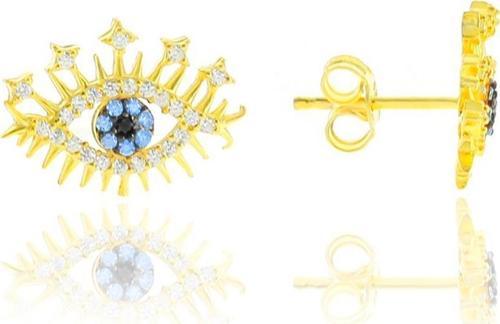 Gümüş altın yaldızlı zirkon taşlı lareyn küpe 