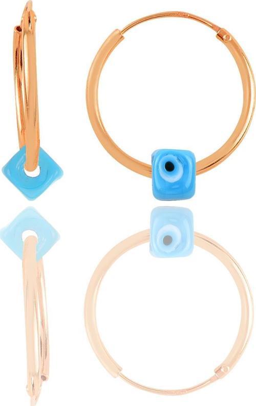 Gümüş rose nazarlı turkuaz halka küpe