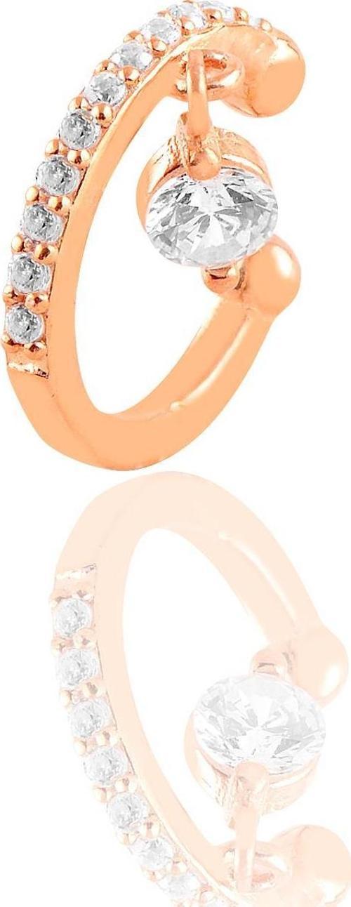Gümüş rose  tek taş sallantılı gümüş kıkırdak küpe 