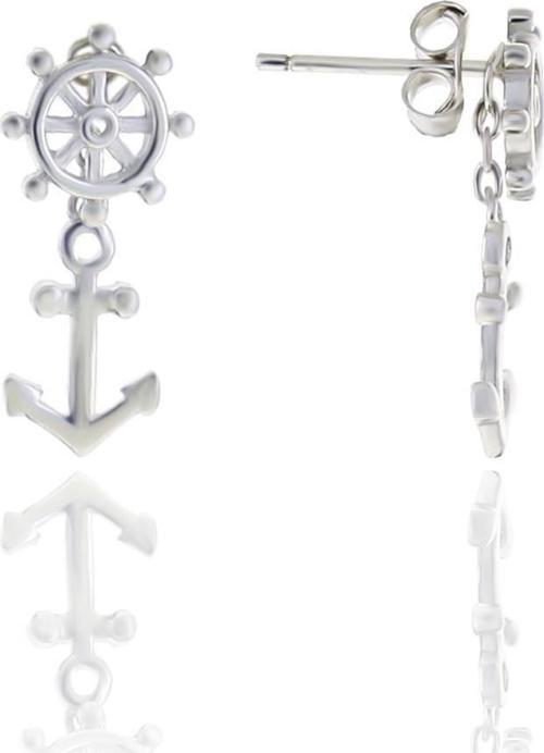 Gümüş rodyumlu gemi dümeni, çapa küpe