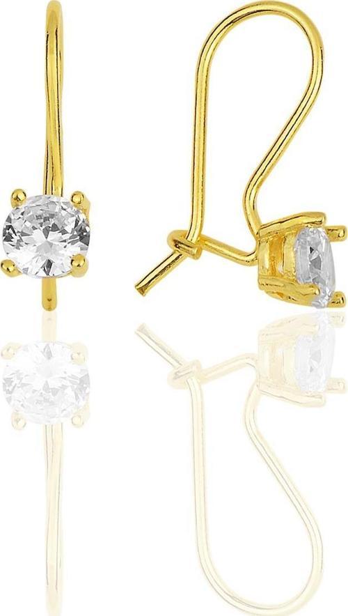 Gümüş altın yaldızlı zirkon taşlı pırlanta modeli çengelli tektaş küpe