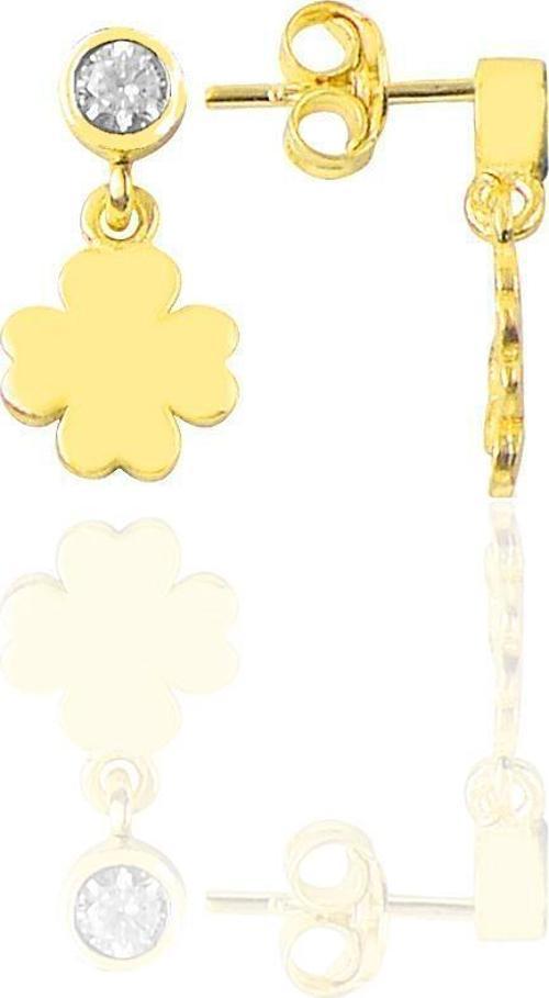 Gümüş altın yaldızlı zirkon taşlı şanslı yonca küpe 