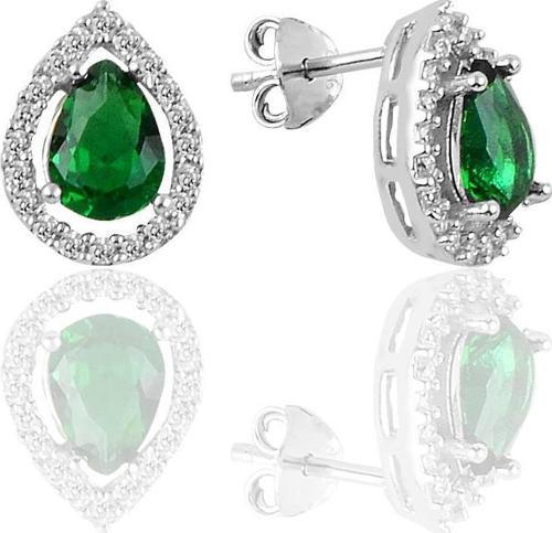 Gümüş rodyumlu kök zümrüt taşlı damla modeli küpe