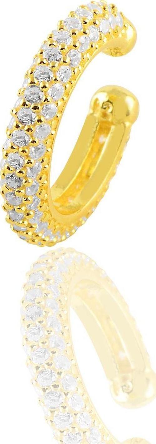 Gümüş altın yaldızlı  zirkon taşlı kıkırdak küpe 