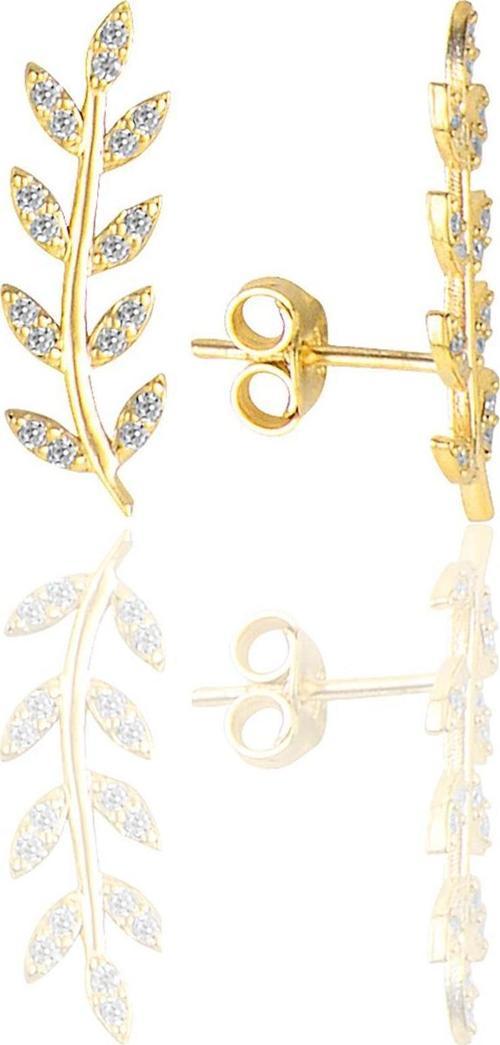 Gümüş altın yaldızlı zirkon taşlı yaprak küpe