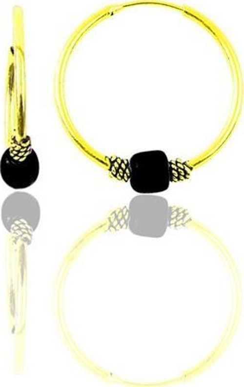 Gümüş altın yaldızlı 12 mm mini siyah taşlı halka küpe