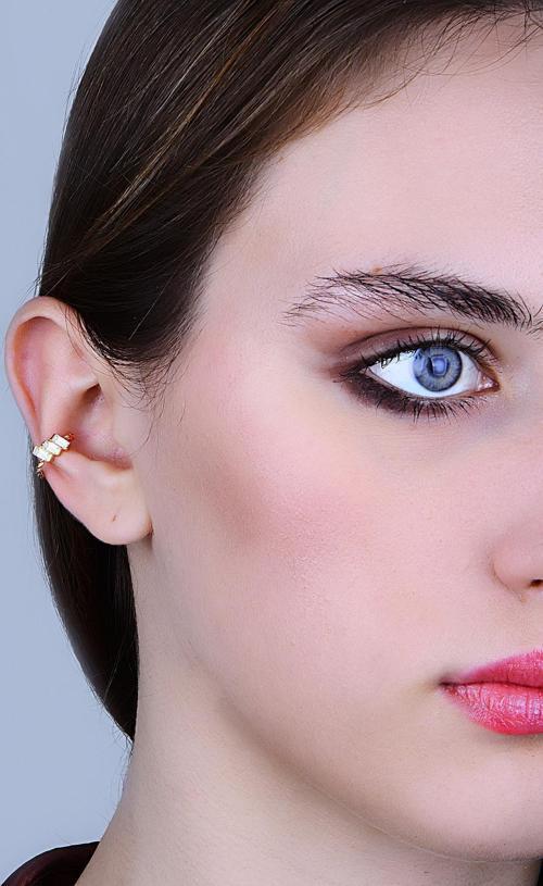 Gümüş rose baget kesim zirkon 3 taşlı sıkıştırmalı kıkırdak küpe ear cuff 