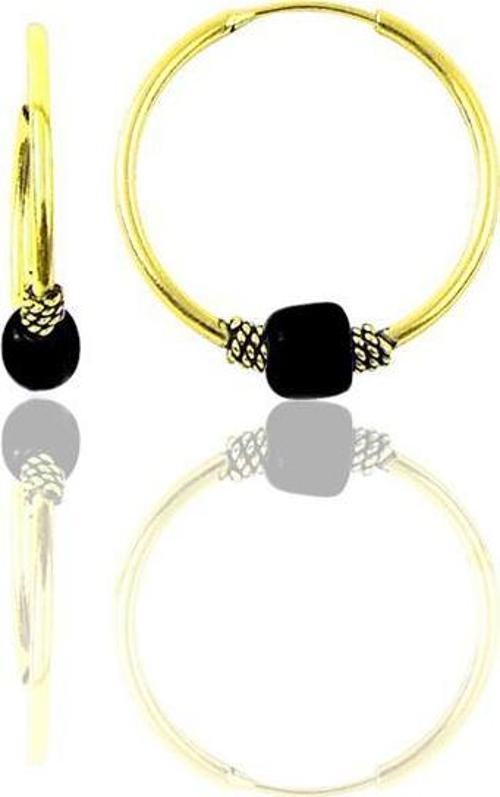 Gümüş altın yaldızlı 14 mm  siyah taşlı halka küpe 