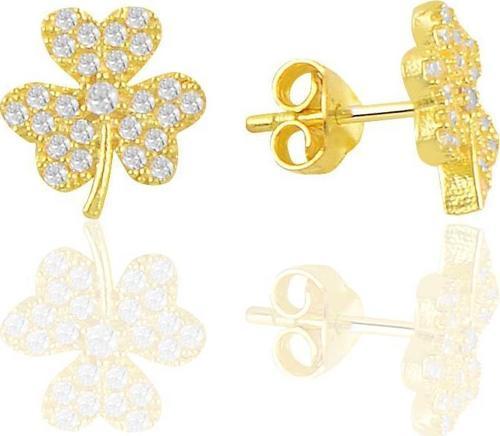 Gümüş altın yaldızlı zirkon taşlı yonca küpe 