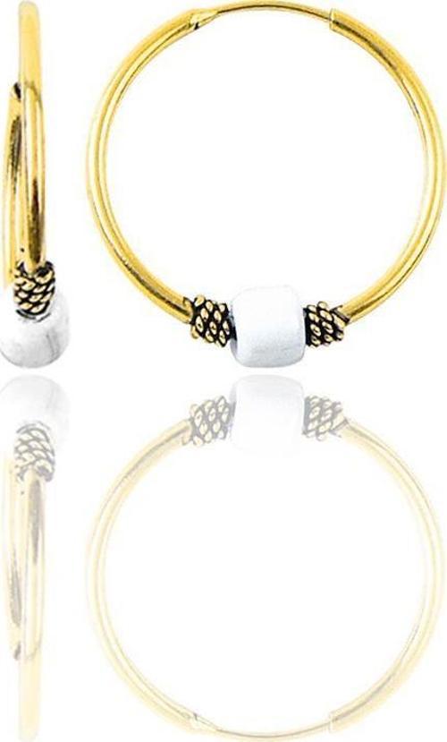 Gümüş altın yaldızlı 17 mm  beyaz taşlı halka küpe 