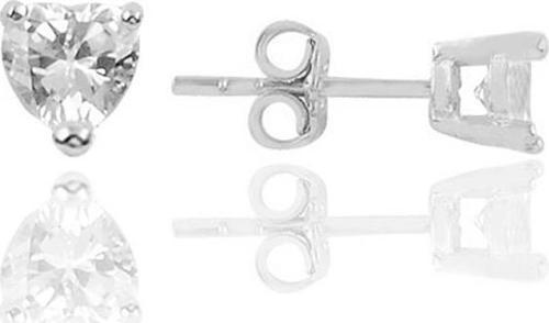 Gümüş rodyumlu pırlanta montürlü zirkon taşlı 5 mm kalp küpe