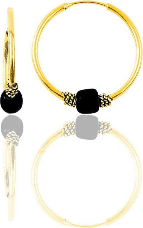 Gümüş altın yaldızlı 17 mm siyah taşlı halka küpe