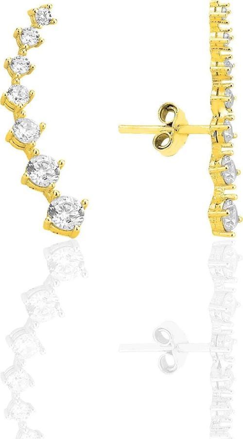 Gümüş altın yaldızlı zirkon yedi taşlı pırıltı küpe