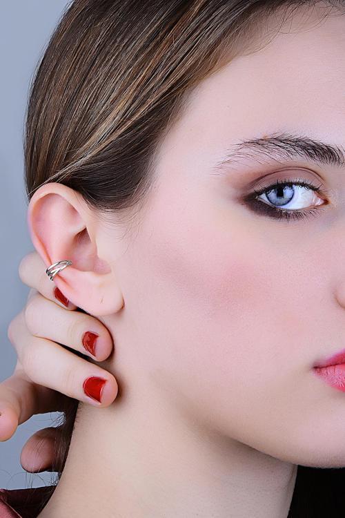 Gümüş rodyumlu sade ear cuff kıkırdak küpe