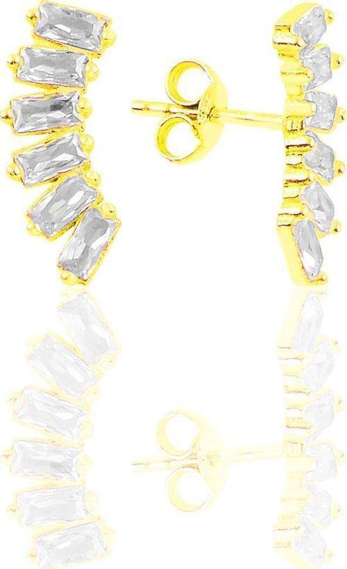 Gümüş altın yaldızlı altı baget taşlı küpe