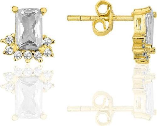 Gümüş altın yaldızlı baget kesim zirkon taşlı pırlanta modeli küpe