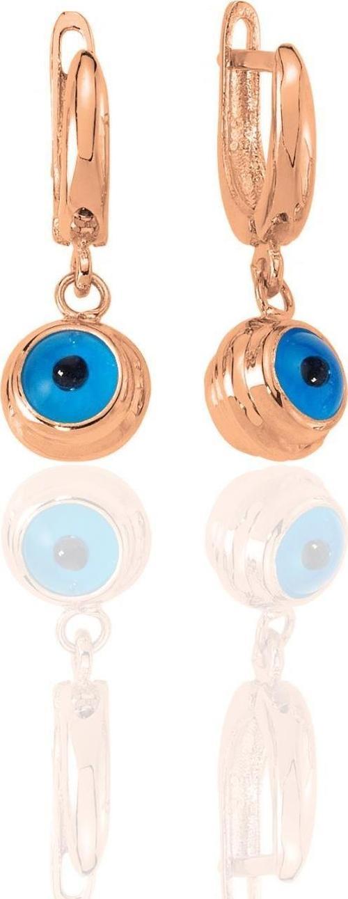 Gümüş rose nazarlı cam göz sallantılı küpe 