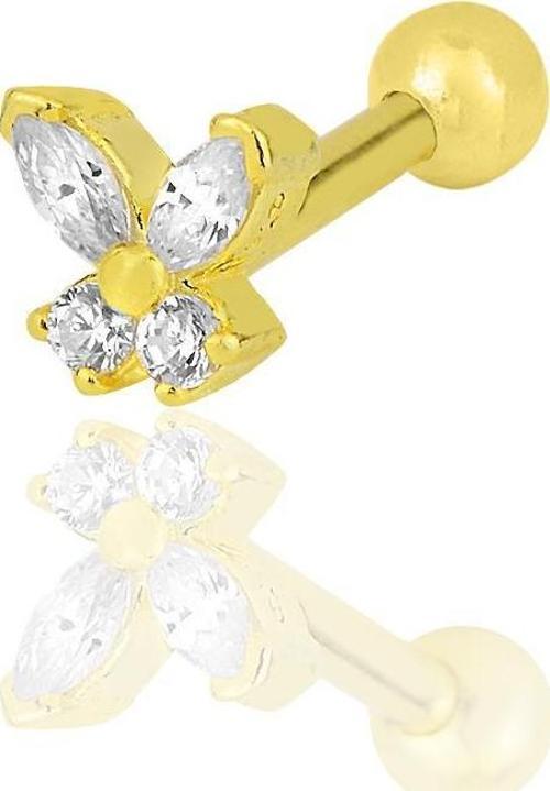 Gümüş altın yaldızlı baget taşlı kelebek modeli Tragus helix Piercing küpe 