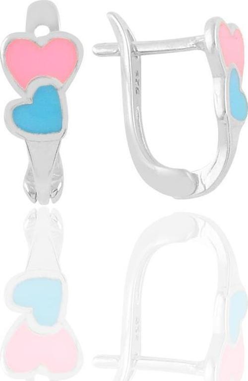 Gümüş mavi ve pembe mineli birleşen kalpler küpe 