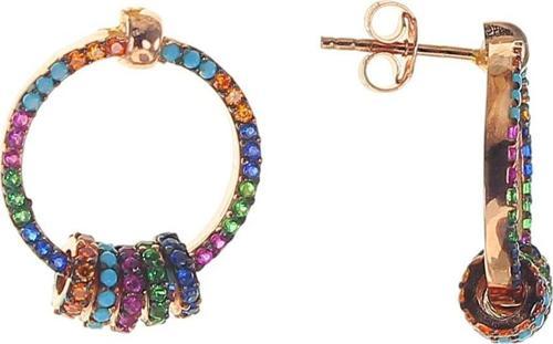 Gümüş rose renkli zirkon taşlı çivili ring küpe 