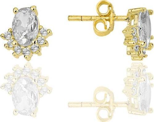 Gümüş altın yaldızlı oval kesim zirkon taşlı pırlanta modeli küpe