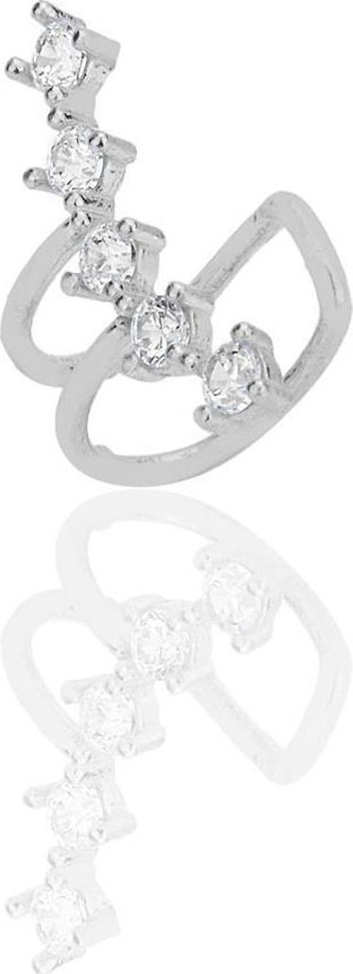 Gümüş rodyumlu zirkon taşlı ışıltı sıkıştırmalı kıkırdak küpe 