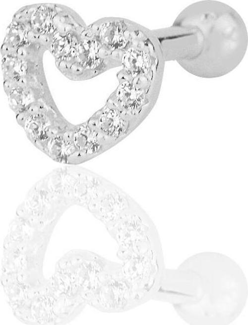 Gümüş rodyumlu zirkon taşlı kalp modeli Tragus helix Piercing küpe 
