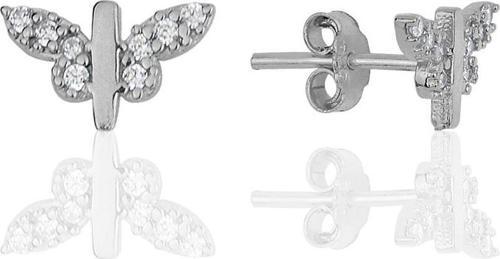 Gümüş rodyumlu zirkon taşlı kelebek küpe