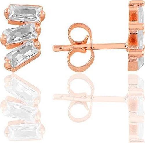 Gümüş rose üç baget taşlı  küpe 