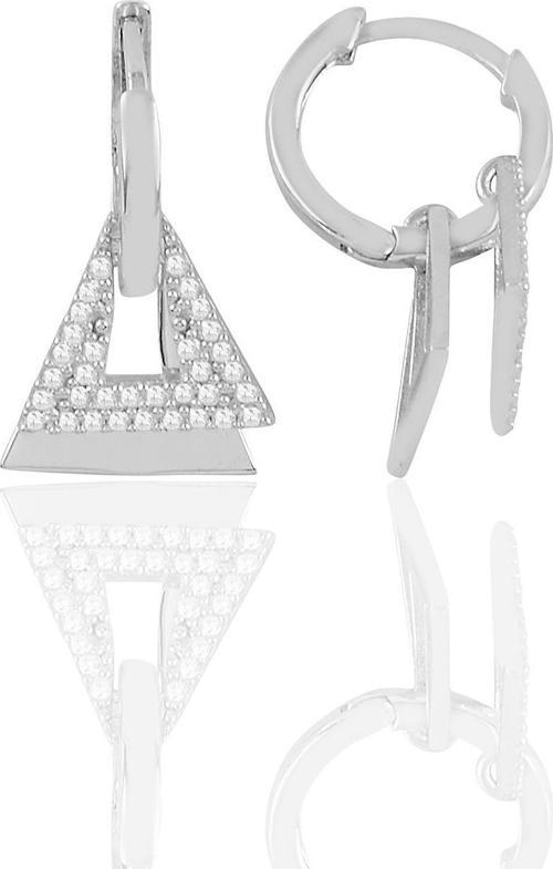Gümüş rodyumlu zirkon taşlı piramit sallantılı halka küpe 
