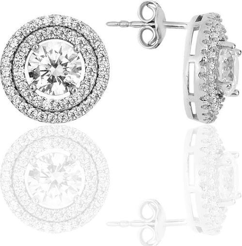 Gümüş rodyumlu zirkon taşlı pırlanta montürlü yuvarlak küpe 