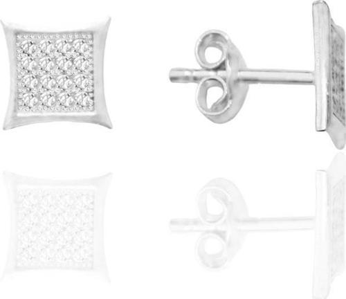 Gümüş rodyumlu zirkon taşlı şık kare kadın küpe 